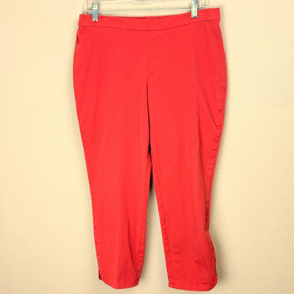 Isaac Mizrahi Live Womens 14P Orange Stretch Cotton Crop Pants Side Slit Hem
